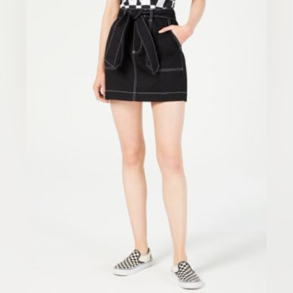 Topshop Contrast Stitch Black Belt Denim Skirt
